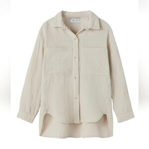 Zara Neutral Beige Gauze Textured Button-Up Shirt